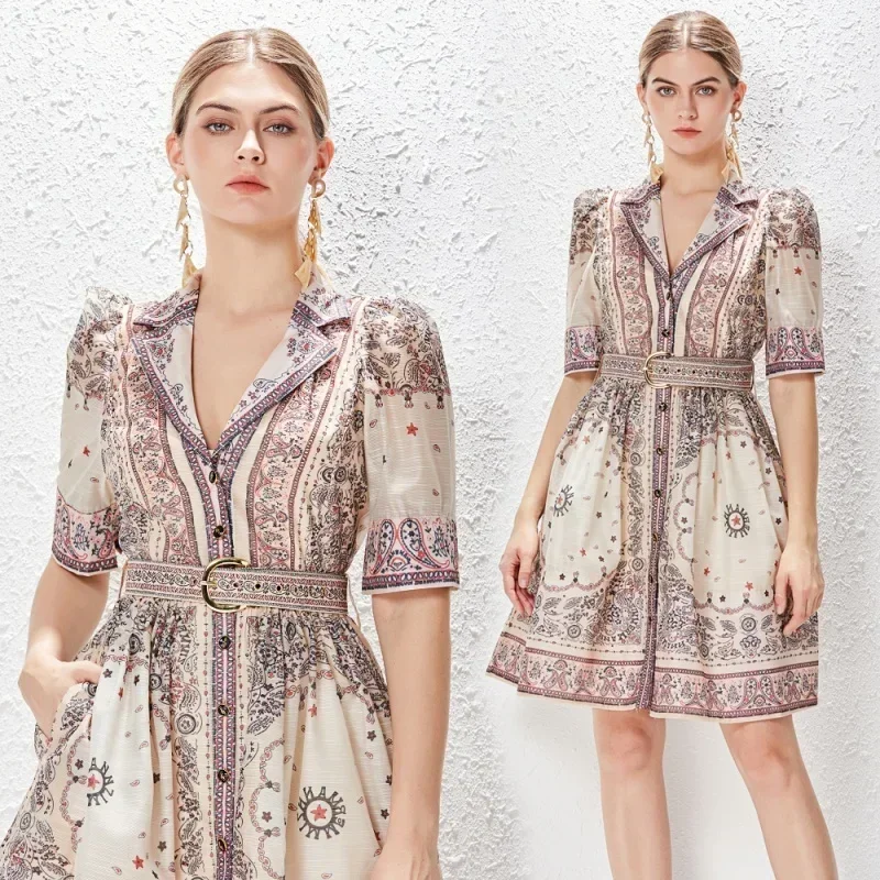 

Real Shot Spot Australian Design Positioning Printing Single-Breasted Holiday High-End Dress Skirt Sling Belt