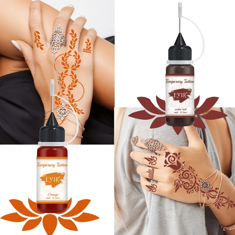 Set di 9 Colori di Pasta per Tatuaggi all'Henné, Kit per Tatuaggi Temporanei, Inchiostro per Body Art, Kit per Trucco Fai-da-Te, Decorazione per Mani e Braccia, per Feste e Festival - immagine 3