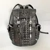 Authentic Crocodile Skin Drawstring Closure Male Black Casual Backpack Genuine Alligator Leather Men's Large Travel Bag Pack 3