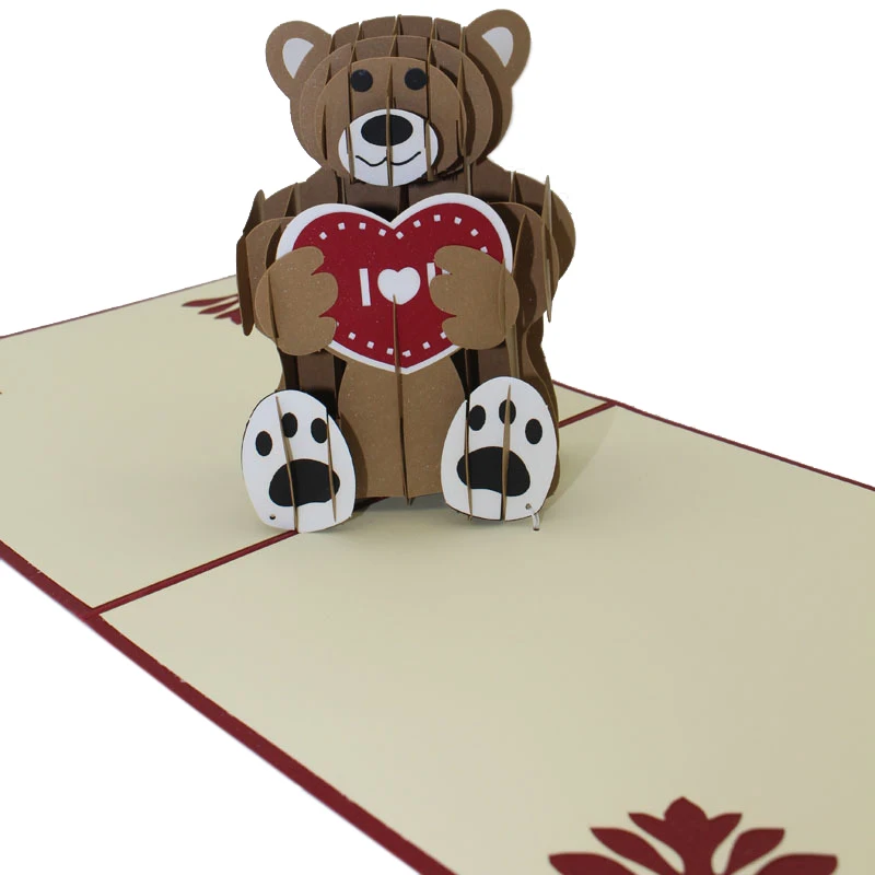Greeting Cards Teddy Bear Hugging Hearts Pop Up 3D Birthday Card, Anniversary Card, Valentines Day Mother's Day Love Card