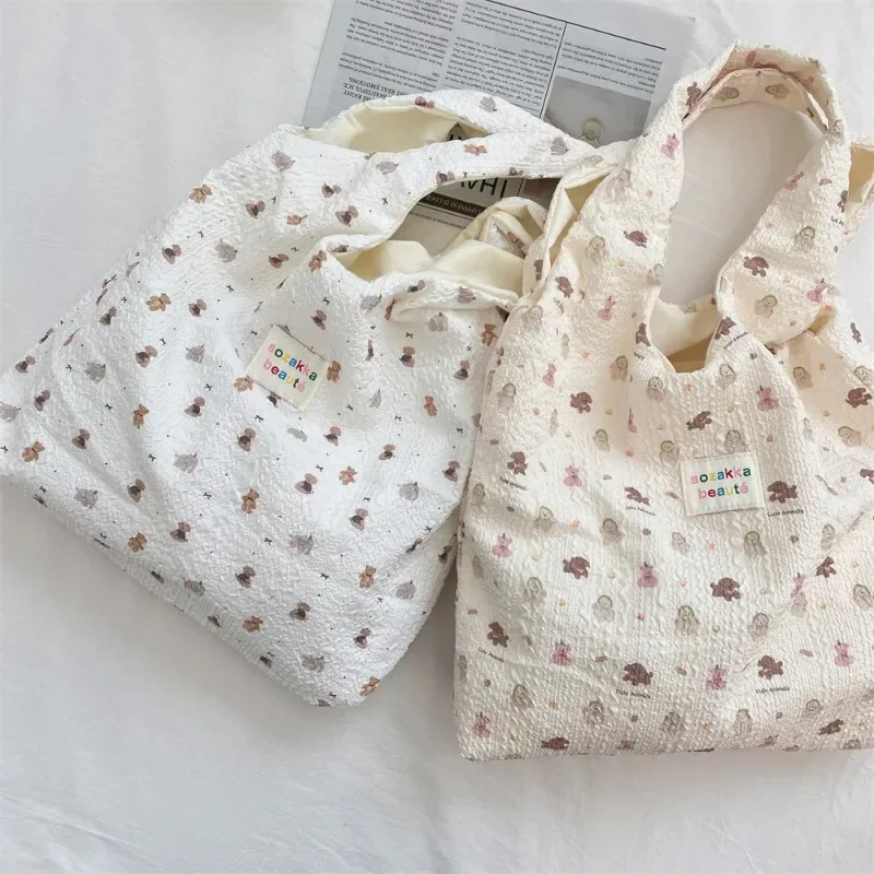 Borsa per la spesa tote femminile Borsa ecologica Borsa per la spesa riutilizzabile Borsa per libri Borsa a tracolla per libri da donna coreana dolce cartone animato - immagine 4