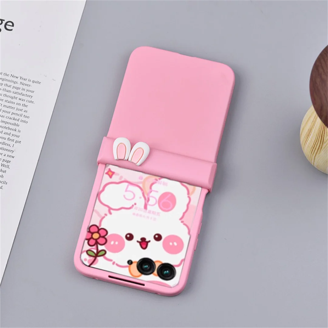 Cute Korean Pink Rabbit Ear Portable Rope Phone Case - Shockproof Cover