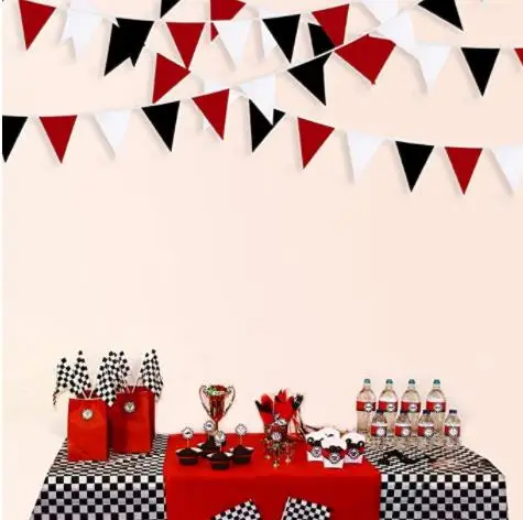 Party Decorations Birthday Banner Birthday Streamers Wedding Decor Supplies Red Black White Banner Halloween Party Decorations Triangle Flag Fabric Pennant Garland Bunting for Wedding Graduation Birthday