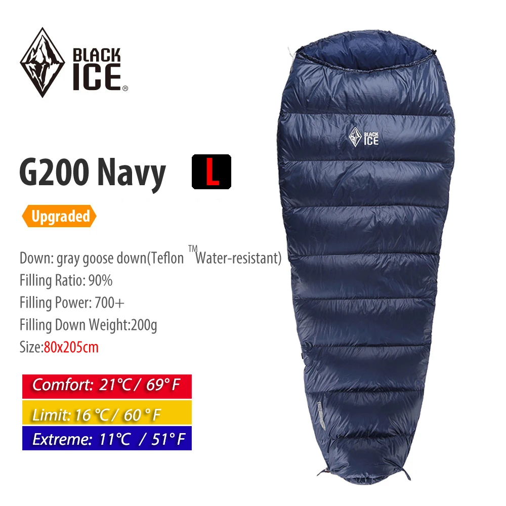 Black Ice G-series 700FP 15D Ultralight Mummy 90% Goose Down