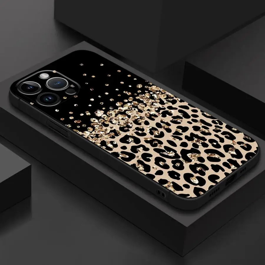 Luxury Pink Bow Leopard Design Phone Case - Stylish Black Soft Cover