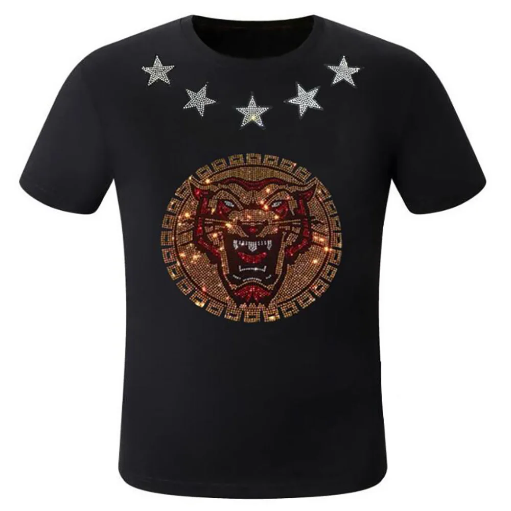 

Fashion Streetwear O Neck Slim Tshirts Hot Drilling T Shirts Men Brand Short Sleeve Man five star 17-01