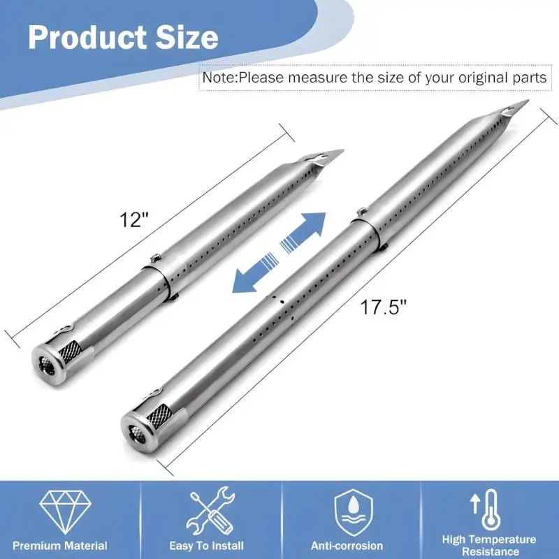5Pcs Burners Tube Replacements Length Adjustable 12 to 17.5Inch Stainless Steel Grill Burners Tube Easy Installation Y5GB