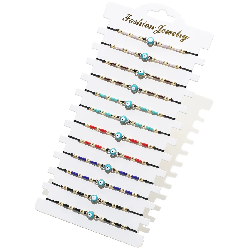 12pcs/set Blue Round Beads Eye Fatima Hand Bracelet Set For Women Men Handmade Braided Rope Adjustable Bracelets Jewelry Gifts