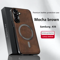Luxury PU Leather Magsafe Case with Magnetic Ring Lens Protection and Shockproof Design - Galaxy A54 5G (Brown - Magnetic)