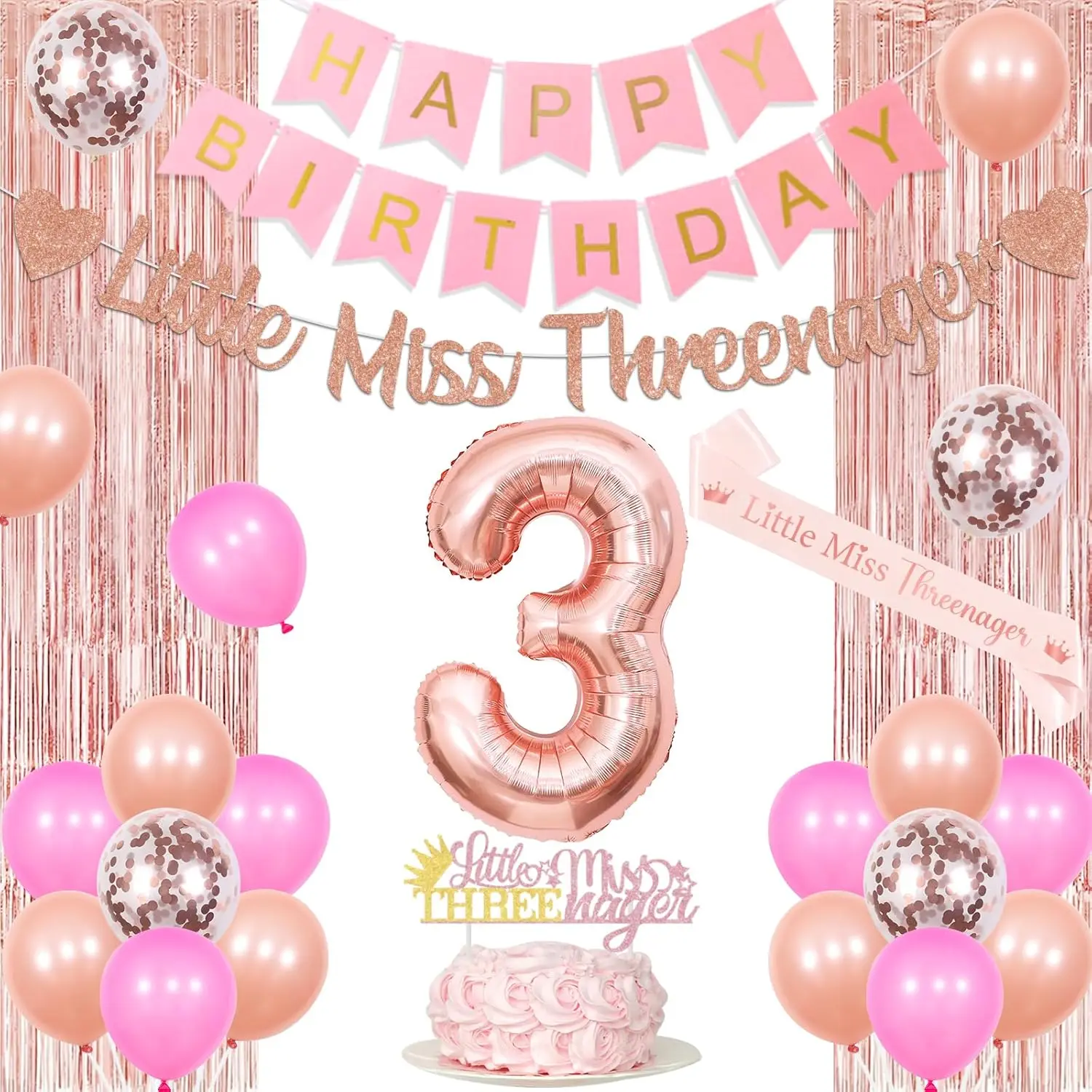 Little Miss Threenager Backdrop Banner 3x5 Ft - Makeup Theme Birthday Decorations For 3 Year Old Girl