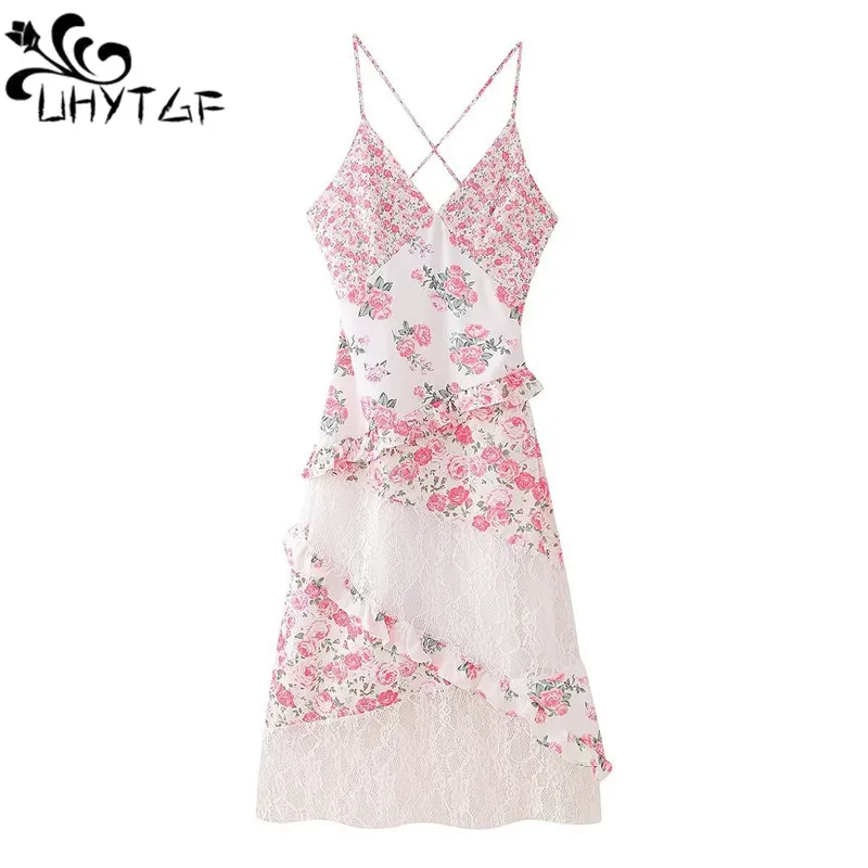 

Elegant Dress For Women Sleeveless Korean Fashion Casual Dress Slim Floral Backless Fairycore Sweet 2024Spring Summer Dress 2983