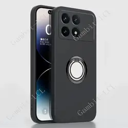 Enhanced Back Ring Holder Phone Cover - TPU Soft Silicone Case for Redmi K70 Pro (Ring Case Black)