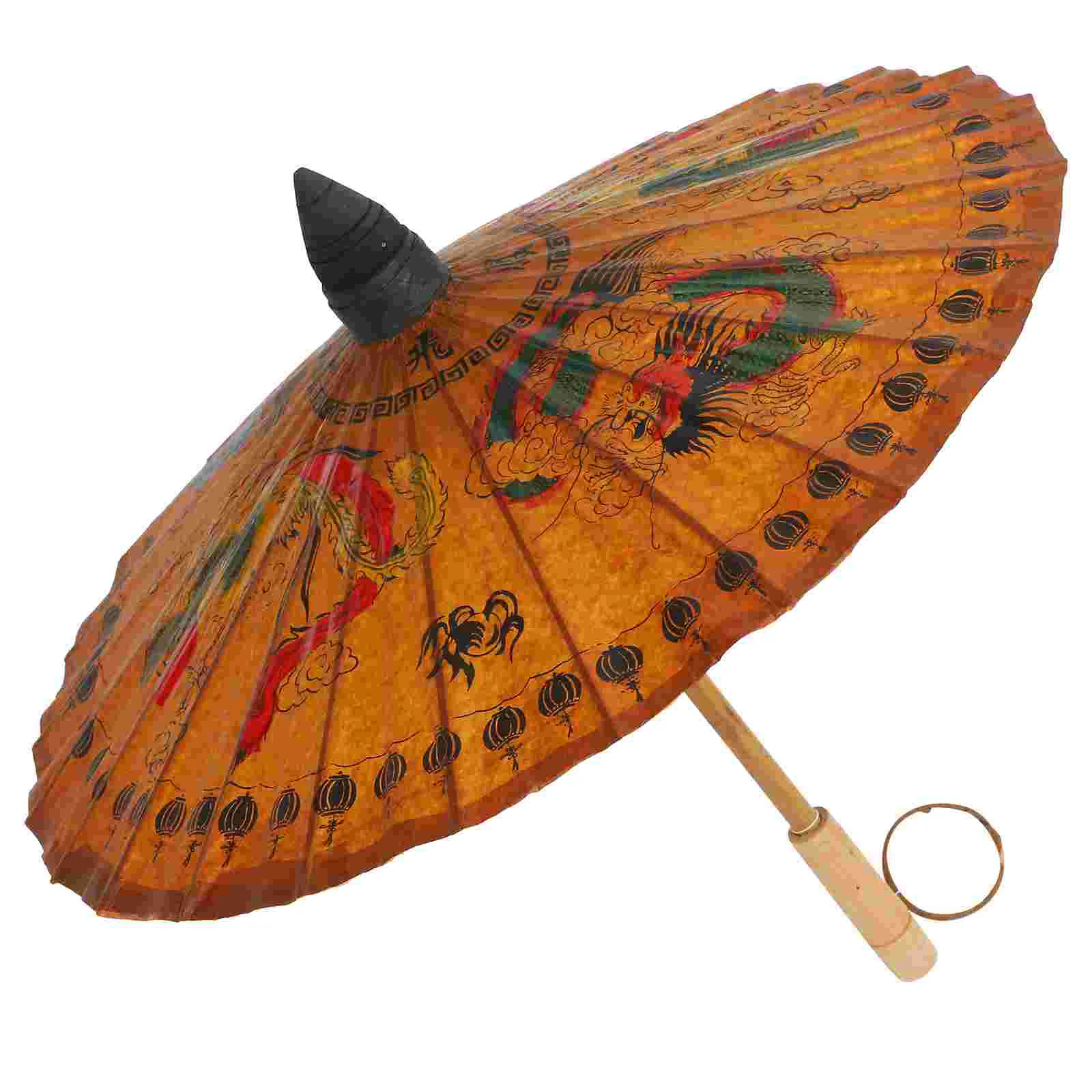 

Classic Hand-painted Oil-paper Umbrella Decorative Oiled Paper Crafts for Bar Store Tearoom Decors Dragon Phoenix Patterns