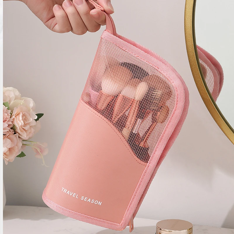 1Pc Stand Cosmetic Bag for Women Clear Zipper Makeup Bag Travel Female Makeup Brush Holder Organizer Toiletry Bag Soft Tools Bag 4