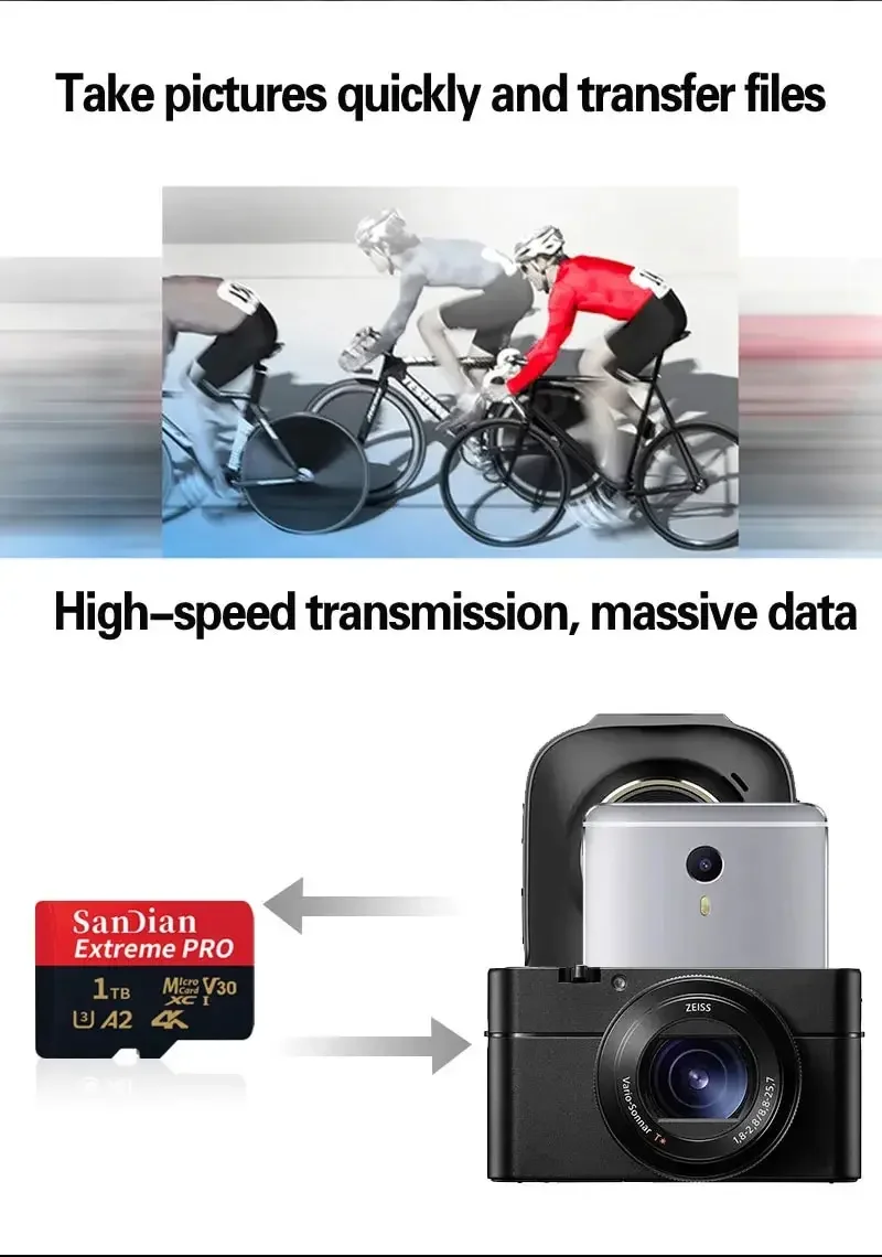 Flash Card 1TB 100% Original 100MB/s A2 camera SD card 128GB 256GB Micro TF/SD card Class 10 512GB phone/tablet