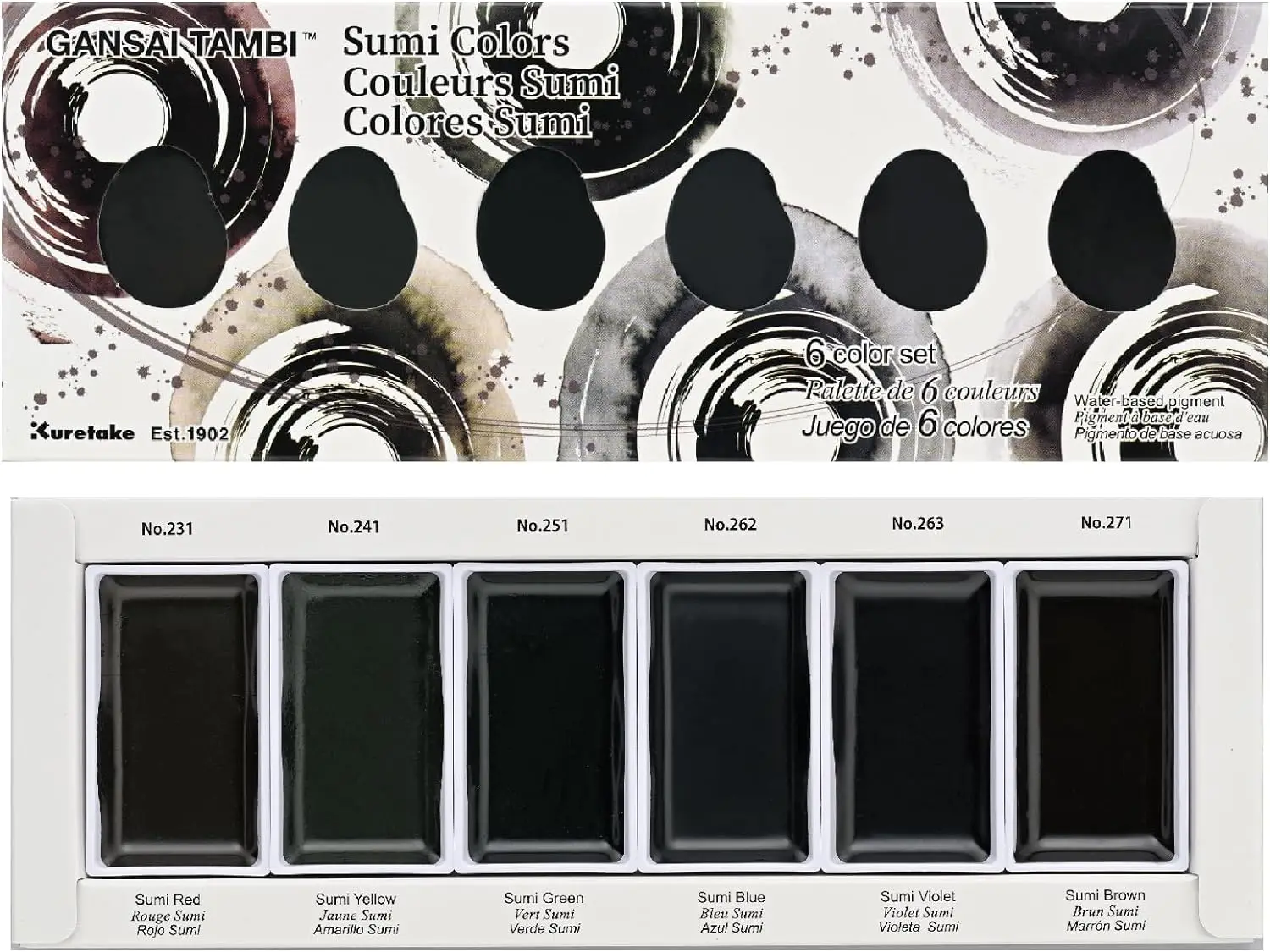 Kuretake Gansai доступно 6 цветов, графит глубины MC20GR6V SUMI 6 цветов стандарта цветов, идеально подходит для каллиграфических иллюстраций