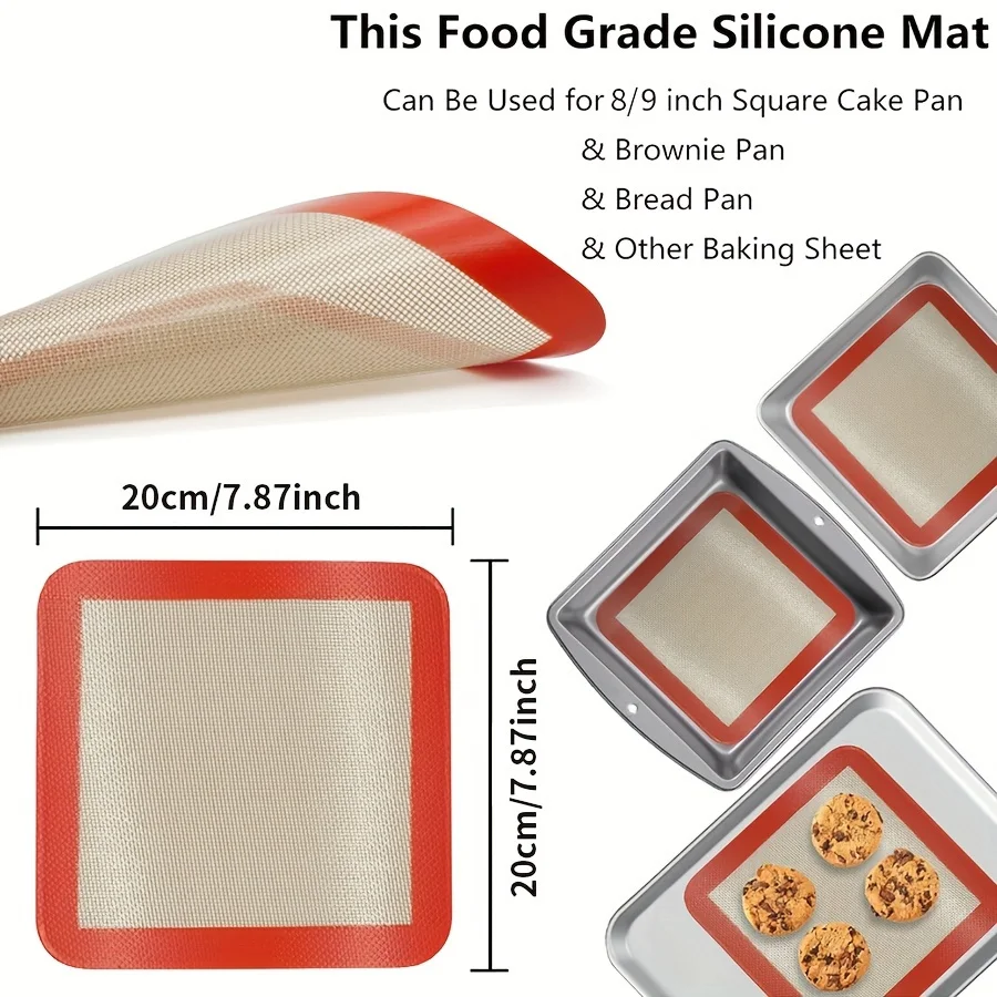 Square Silicone Baking Mats for 8/9 Inch Cake Pan Food Grade Non-stick Reusable Silicone Mat for Baking Pan Bread/Pastry