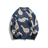 Autumn Winter Pullover Sweaters for Men Cartoon Goose Print Casual Loose Round Neck Knitwear Couple Oversized Knitted Sweater 2