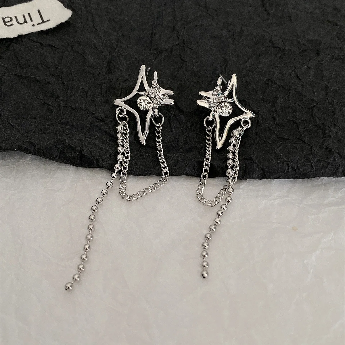 European American Style Tassel Star Chain Crystal Earrings for Women Elegant Fashion Hollow Earrings Wholesale Jewelry Gift