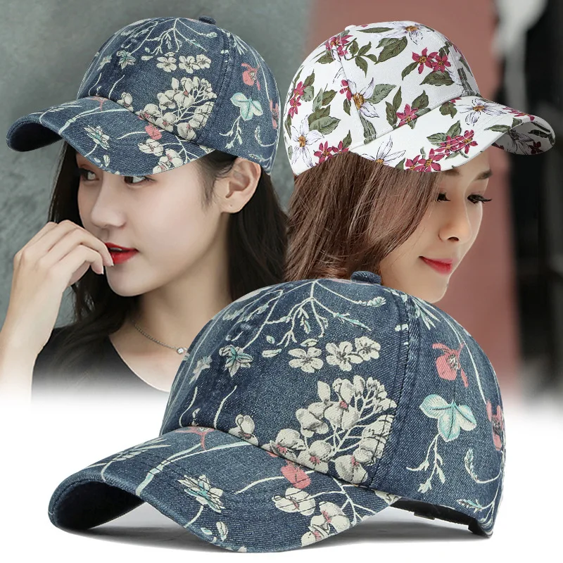 

Ethnic Wind Printing Baseball Cap Female Outdoor Washed Denim Duck Tongue Caps Female Fashion Sun Hats Casquettes Golf
