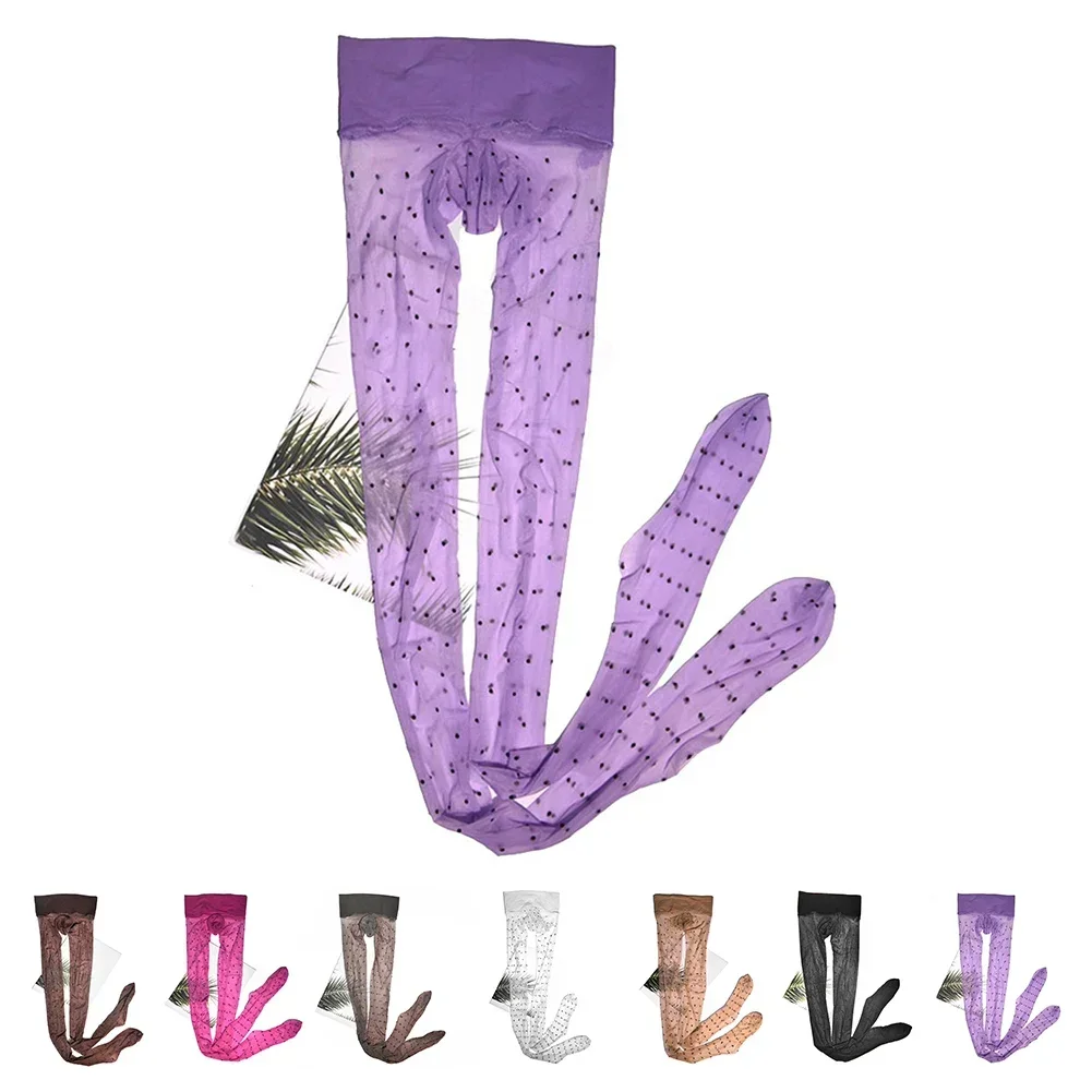 Men Leotard Sexy Spots Mesh Long Socks Nightclub See Through Stockings Pantyhose Tight Hosiery Seamless
