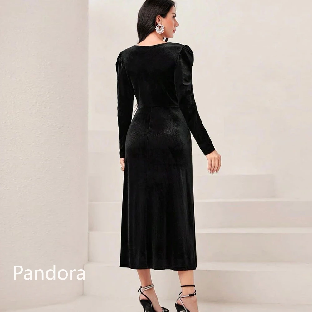 Pandora-Robe de soirée élégante pour femme, manches longues, col carré, longueur thé, sirène, fête d'anniversaire, robe de gala éducative