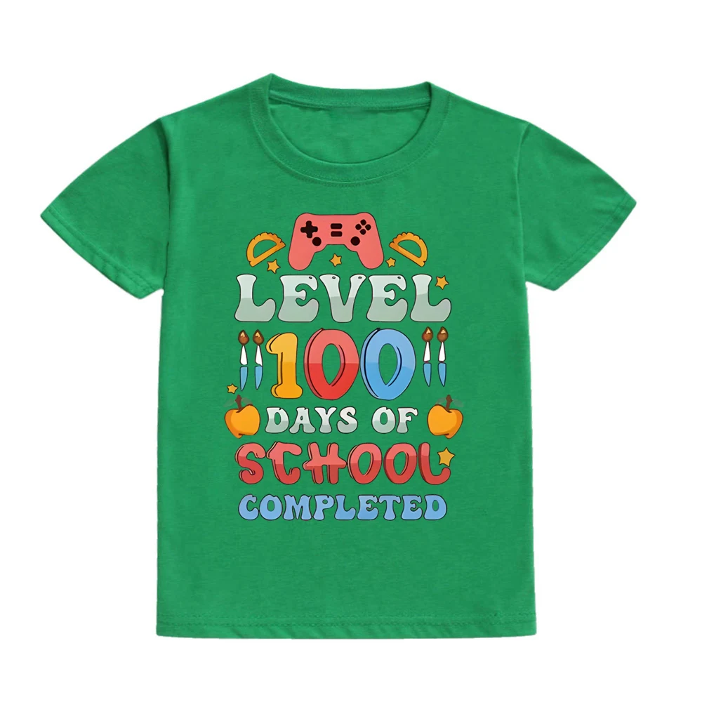 Level 100 Days of School Completed T-Shirt for Kids Short Sleeve Crew Neck Tee Tops Best Gift To Child Summer Clothes 6