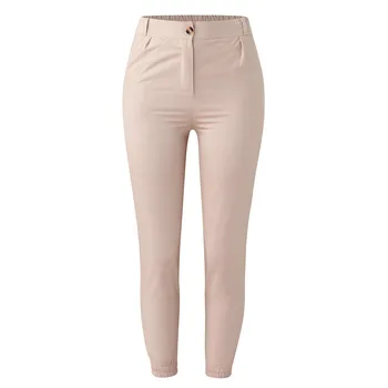 Women Pants Solid Color High Waist Button All Match Ankle Tied Trouser With Pockets Eelgant Lady Office Business Work Sweatpants 2