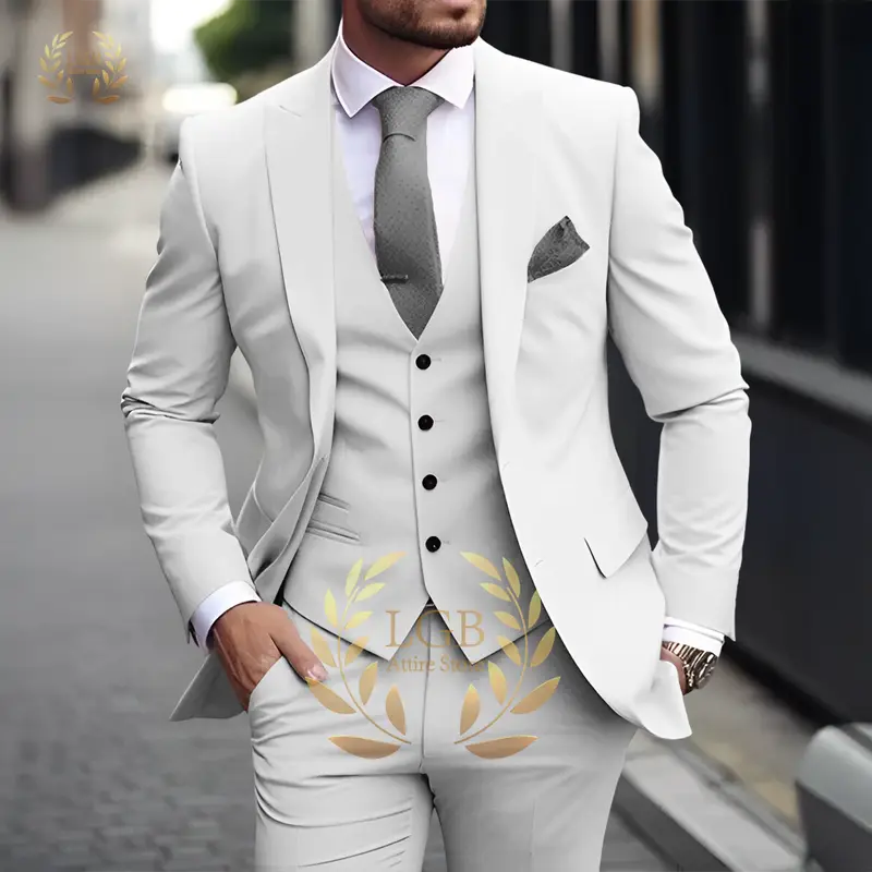 Men's Khaki 3-Piece Suit Classic Peak Lapel Business Formal Wedding Groom Slim Fit Elegant Gentleman Style Fashion Blazer - Image 10