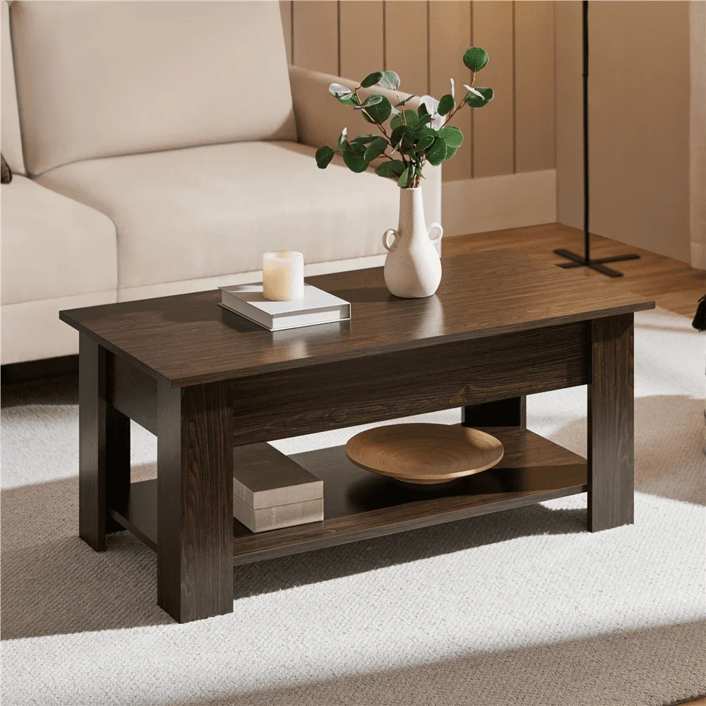 Renwick Modern 38.6" Wood Lift Top Coffee Table with Shelf for Livingroom, Espresso 4