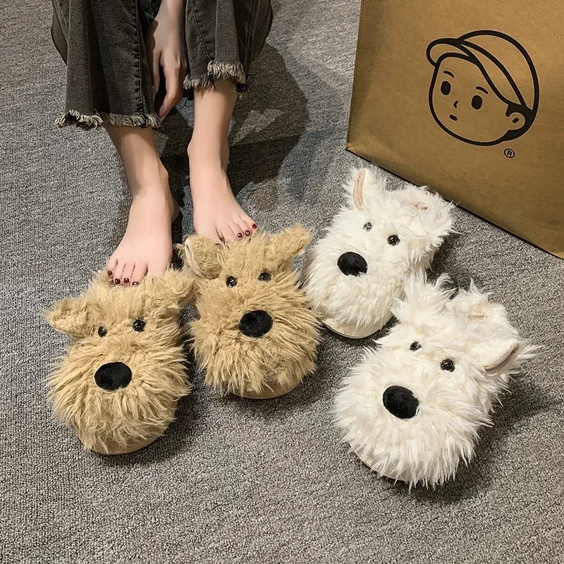 Women's Cute Plush Dog Animal Slippers House Slippers Warm Memory Foam Cotton Cozy Soft Fleece winter Plush Home Slippers Indoor 4