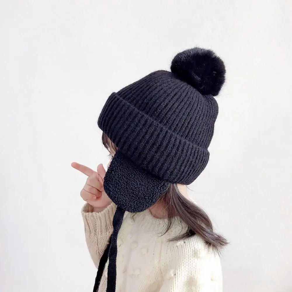 Description Picture 2 of itemFashion Children Plush Lining Knitted Hats Warm Cap Cashmere Hat EarFlaps Hat