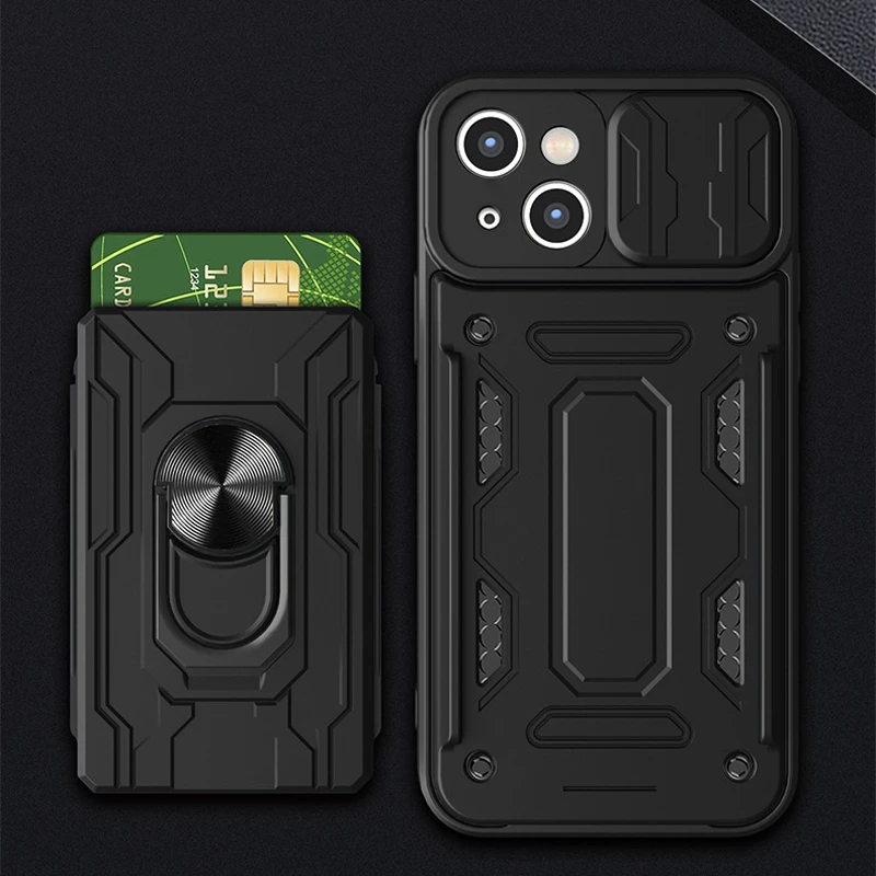 New Funda Case for iPhone 13 Pro Max 12 Pro Max 11 Pro XS Max Card Slot Magnetic Bracket Anti-fall Armor Coque Phone Case Cover phone pouch bag