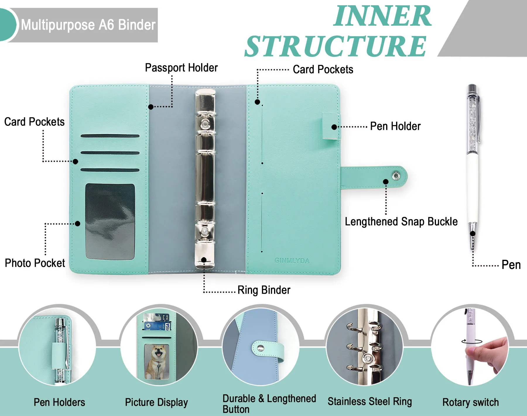 Budget Binder with Zipper Envelopes Cash Envelopes with Budget Sheets PVC Pockets Stickers & Pen