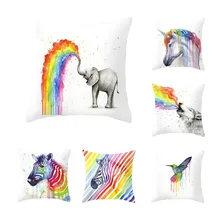 

2022 Rainbow Colorful Animal Cushion Cover Elephant Wolf Pillowcase Yellow Pillow Case Decorative Cushions for Bed Garden Chair