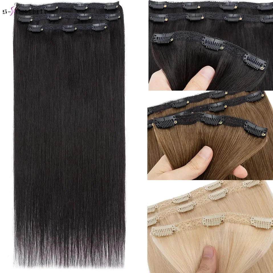 S-noilite Clip in Human Hair Straight Invisible Clip in Hair Extensions Lace Weft 3Pcs 56g-86g Silky Soft Clip Hair Extensions