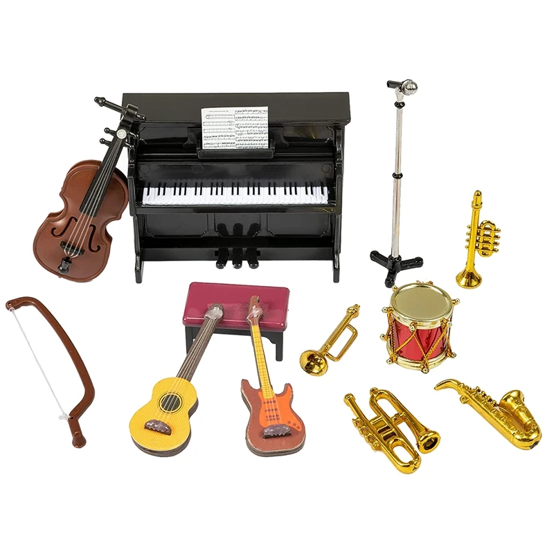 

Набор миниатюрных музыкальных инструментов для кукольного домика, 12 шт., мини-кукольный домик, модель музыкальных инструментов, аксессуары для украшения кукольного домика