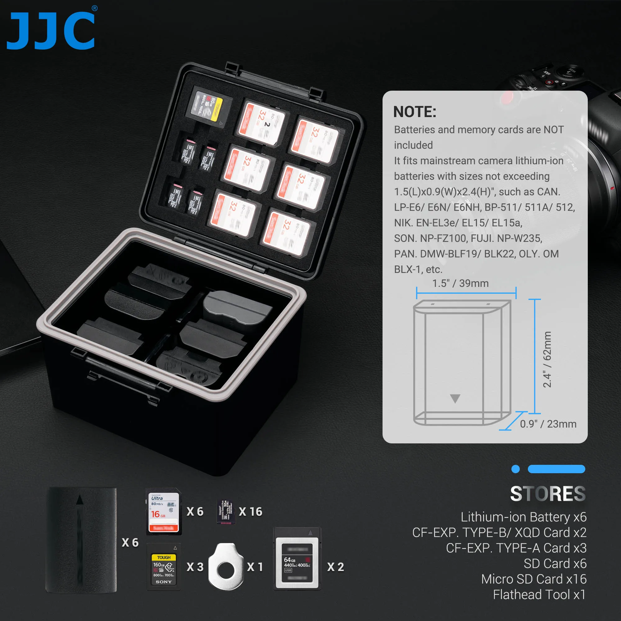 JJC Camera Battery Case Storage Case SD/Micro SD/CFexpress Type A/B Memory Card Case for Canon Nikon Sony Fujifilm Batteries