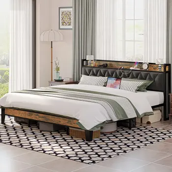 ANCTOR Twin/TwinXL/Full/Queen/King/CaliforniaKing Bed Frames, Storage Headboard with Outlets, No Noise, No Box Springs Needed 2