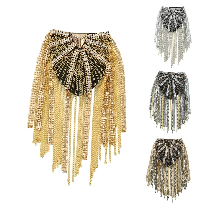 

Performance Dress Accessories Metal Fringed Epaulettes Cloth Stickers for Women Dropship