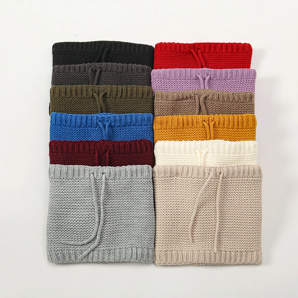 

New Knitting Plush Thicken Scarf Neck Cover Women Men Soft Wool Ski Climbing Scarf Adjustable Warm Solid Color Fleece Neck Cover
