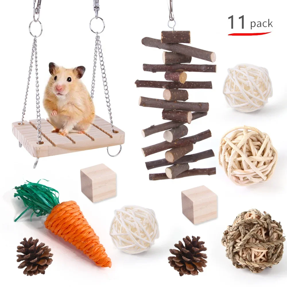 Small Animal Playset: Wooden Toys for Hamsters, Rabbits, and Guinea Pigs