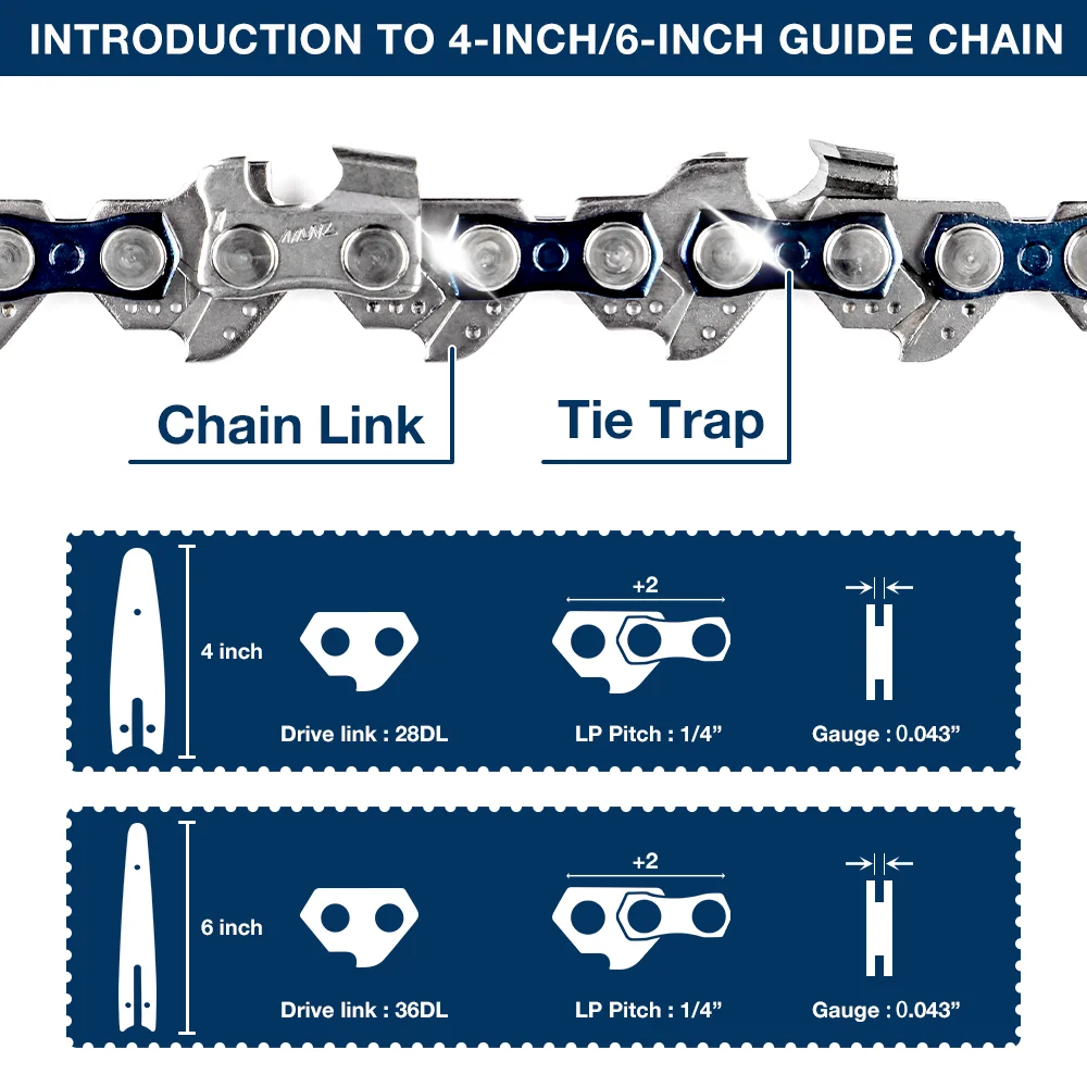 12-Pack 4/6" Chains,Home 4/6" Mini Chainsaw Accessories (Guide/Chain) Replacement Chains For Cordless Pruning Saws,Cutting Tools 6