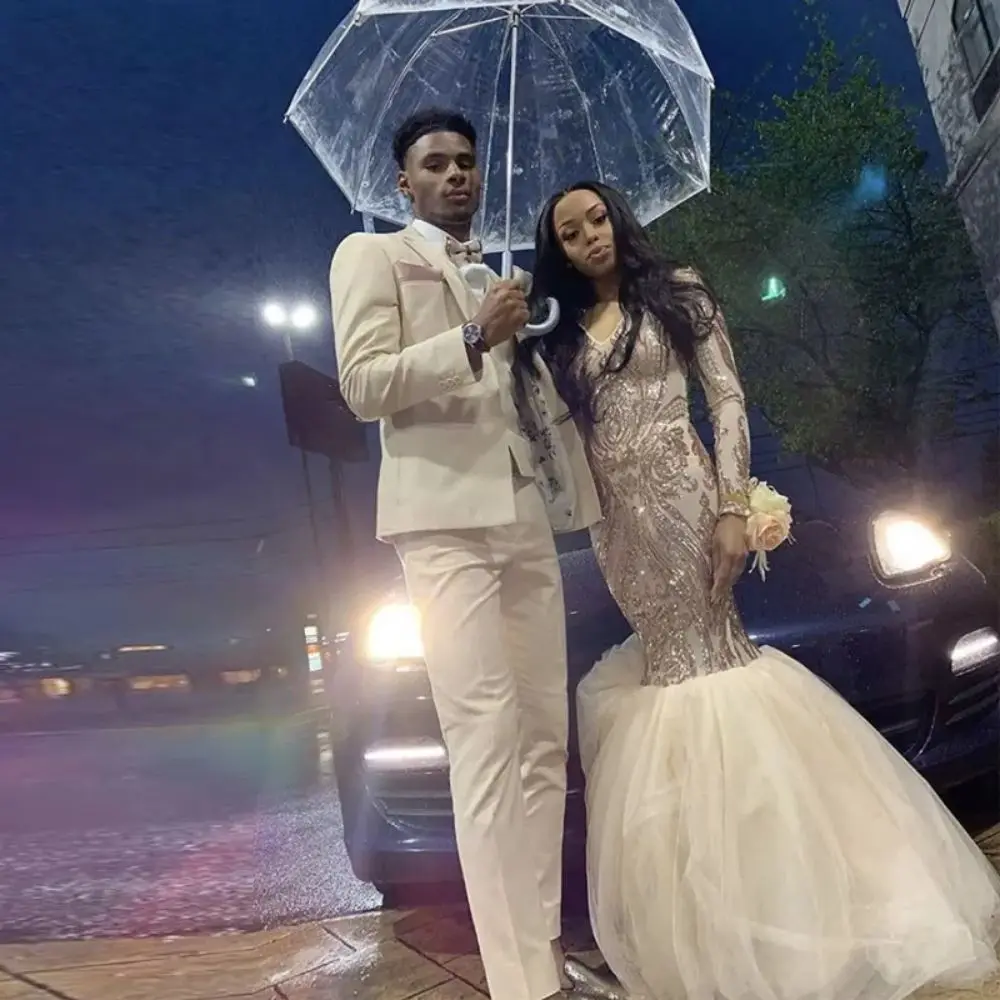 Handsome Light Champagne Slim Fit Mens Suits Notched Lapel Wedding Tuxedos For Men High Quality 3Piece   (Jacket+Pants+Vest)