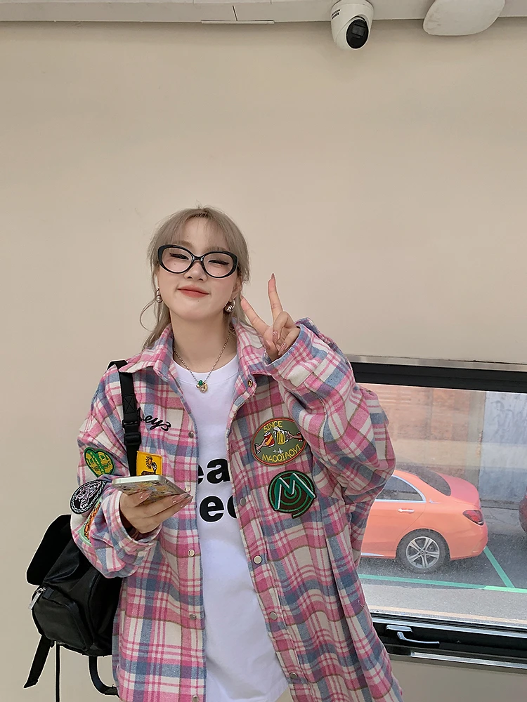 ADAgirl Vintage Plaid Blouse Harajuku Streetwear Oversize