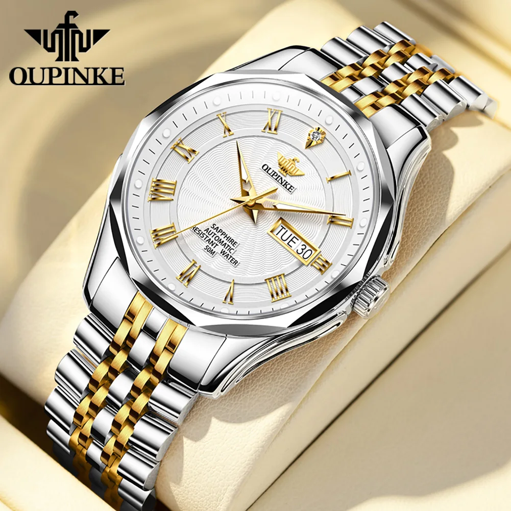 

OUPINKE Men fashion Real Diamond Automatic Mechanical Watch Swiss Top Brand Luxury Sapphire Crystal Mirror Waterproof Watches