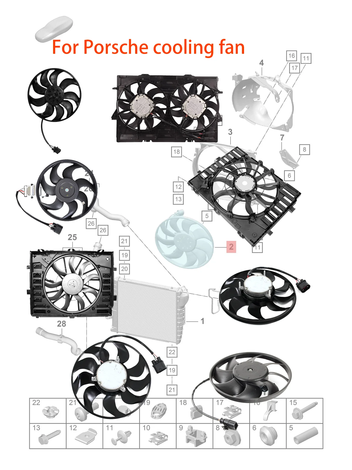 99162405003 99162405004 99162405005 99162405006 Cooling fan for Porsche 991 991R/GT3/RS/GT-Speed 2014-