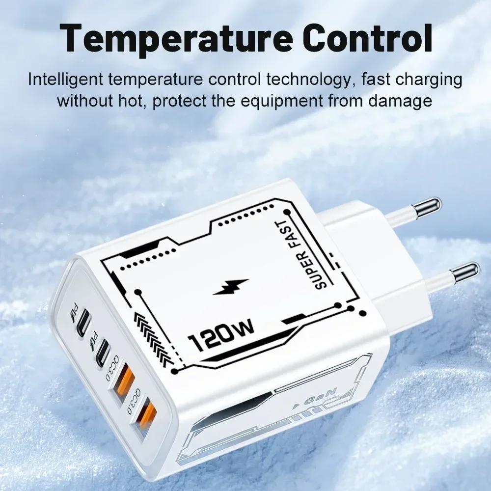 3Pcs 120W USB Charger Type C Fast Charging Phone Charger For iPhone 15 16 Samsung Xiaomi 14 Huawei EU/US Plug Quick Wall Adapter