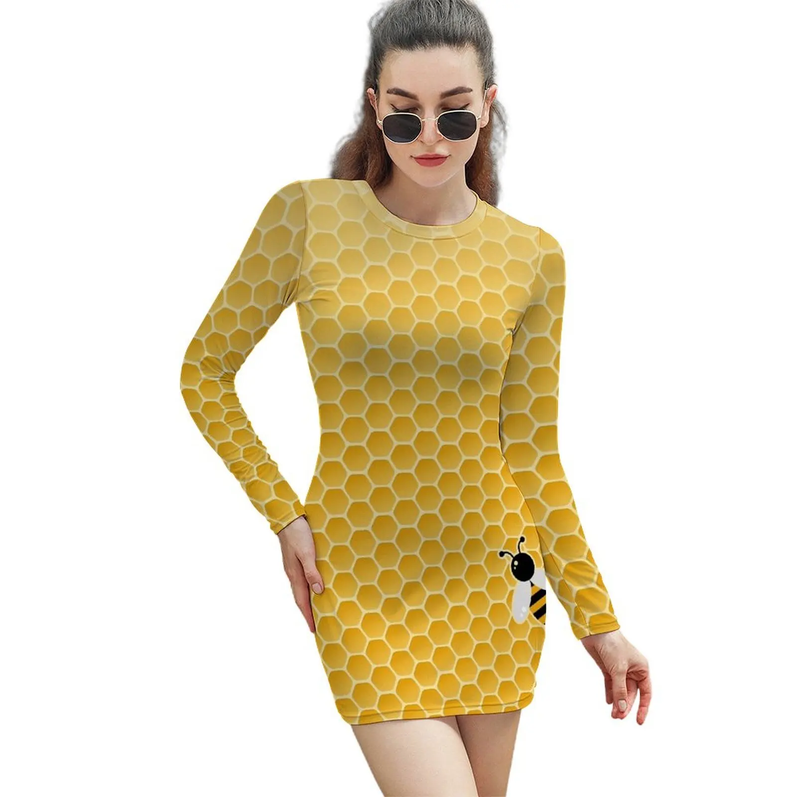 

Bee-autiful Long-Sleeved Sheath Dress women's elegant loose dresses Party dresses for women cute dress Women's evening dress