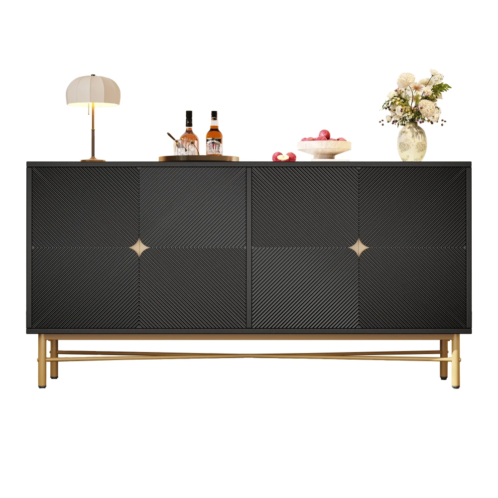 Sideboard mit eleganter Textur, Kleiderschrank mit vier Türen, goldfarbenen gebürsteten Griffen und hochglänzenden Tischbeinen, Weiß, 160 x 40 x 82 cm – Detail 25
